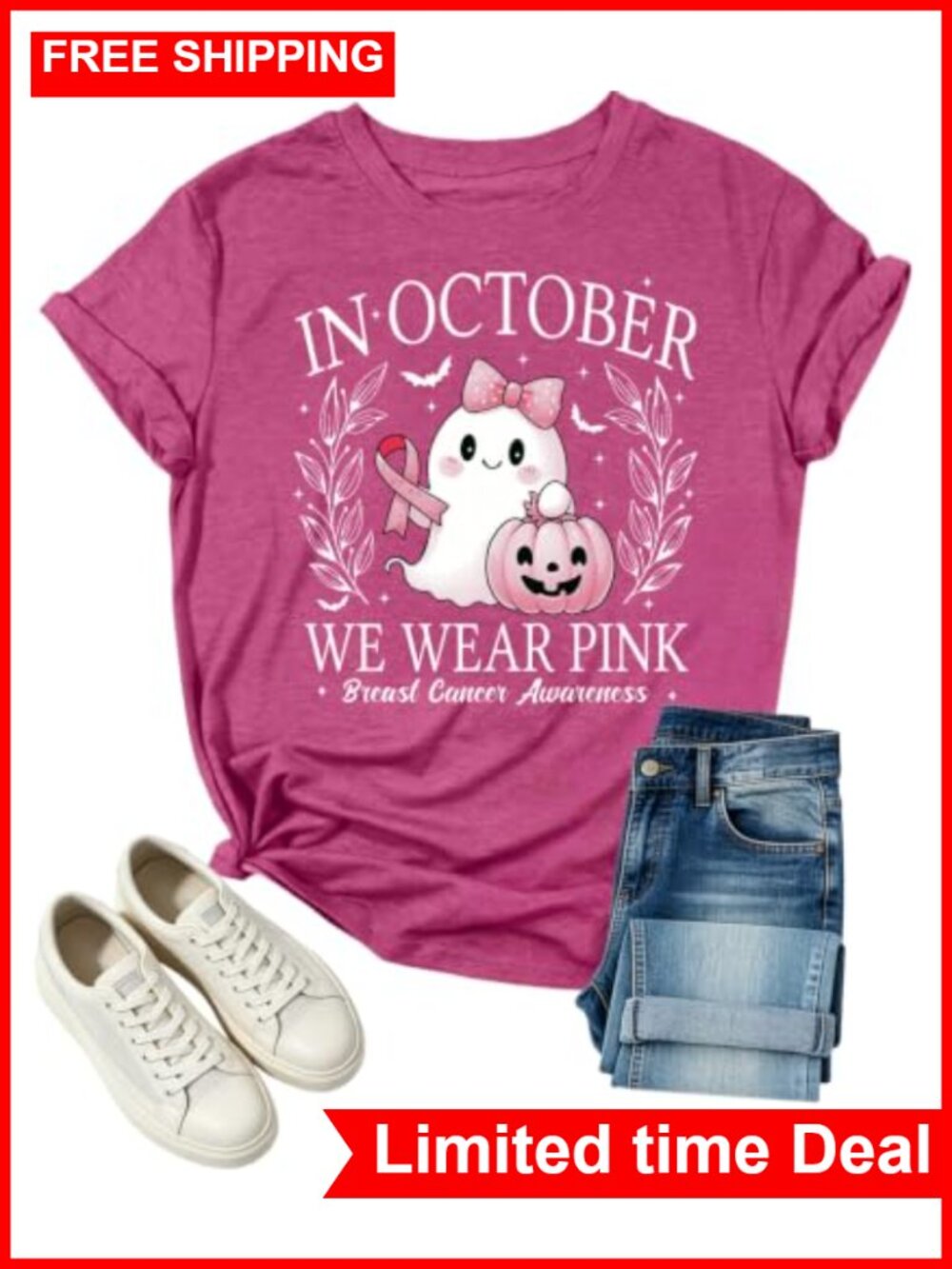 Breast Cancer Awareness Shirt Women October We Wear Pink Graphic Tee